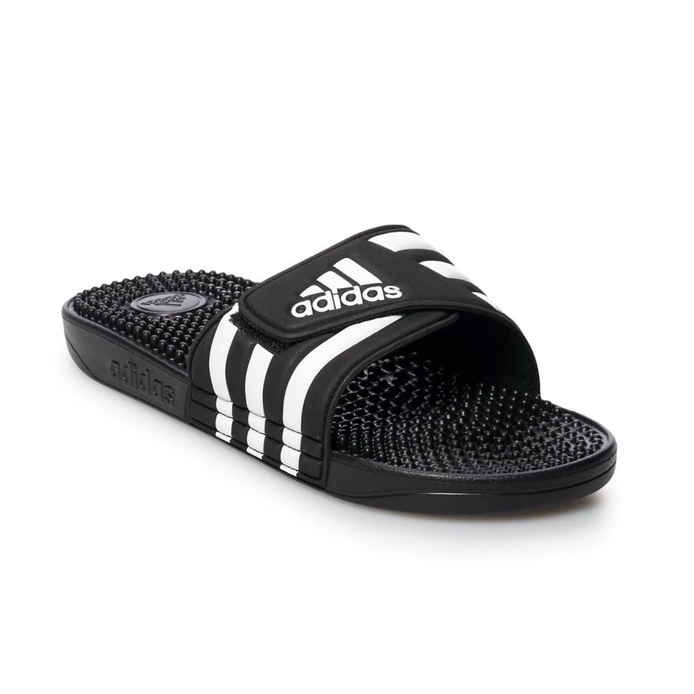 Adidas Black and White Massage Slides with Velcro Strap